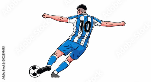 A soccer player about to kick a ball with dynamic energy 