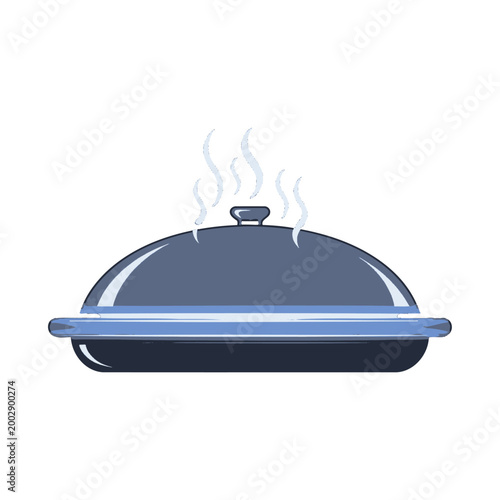 A covered dish with steam rising from it