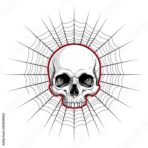 Halloween Skull and Spiderweb Illustration