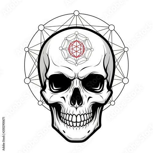 Mystical Skull with Sacred Geometry Symbol and Cosmic Circle