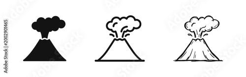 Volcano eruption icons set, natural disaster and geology symbols