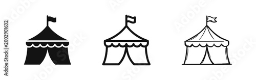 Circus tent icons set, carnival and entertainment event symbols collection