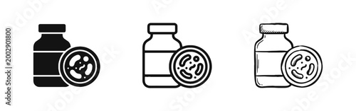 Probiotics and medicine icons set, health and digestive care concepts