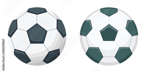 Two soccer balls with classic black and white panel design soccer ball team sport football equipment athletic competition activity stitching illustration isolated recreation championship