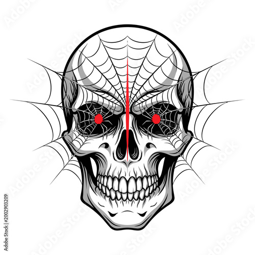 Scary Skull with Spiderweb Eyes and Red Dots