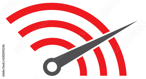 Abstract red wireless signal icon with gauge and arcs, a modern vector graphic.