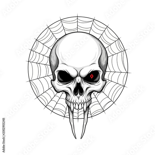 Scary Skull with Red Eye and Spiderweb - Dark Fantasy Art