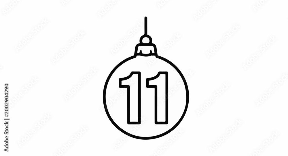 Fototapeta premium Christmas ornament with the number eleven on a white background