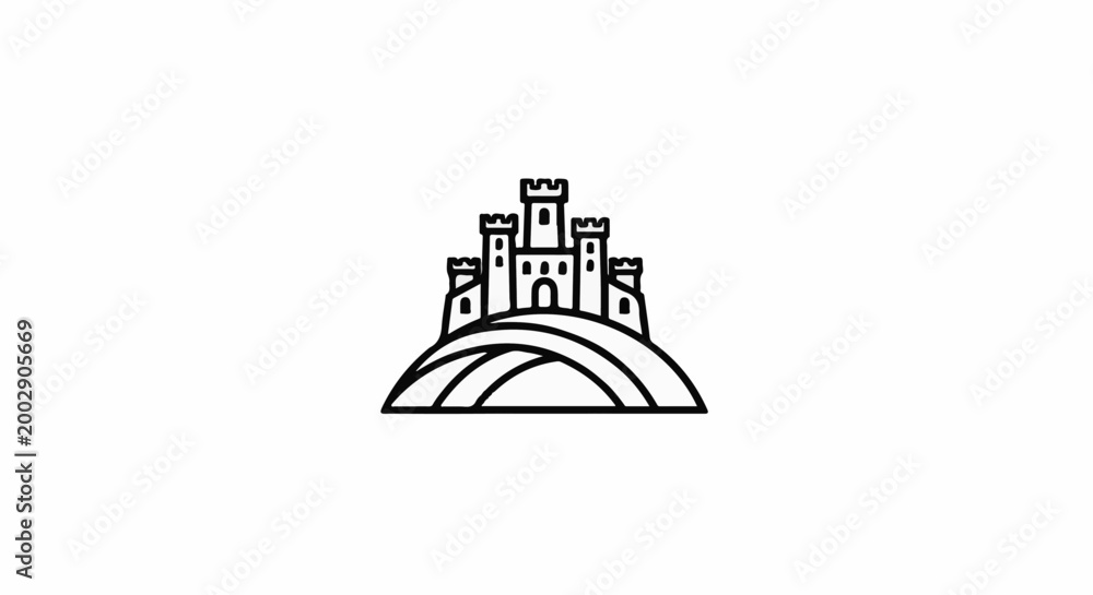 Naklejka premium Stylized castle with arched foundations on a white background