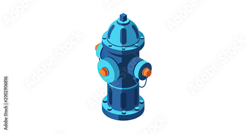 Isometric Blue Fire Hydrant Vector Illustration Isolated on White Background