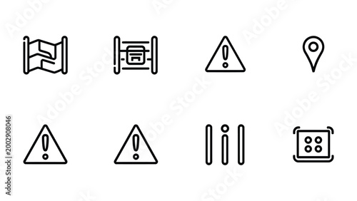 Canvas-taulu Navigation and Warning Icons: A collection of concise icons depicting navigational elements and essential warning symbols, suitable for various digital and physical applications
