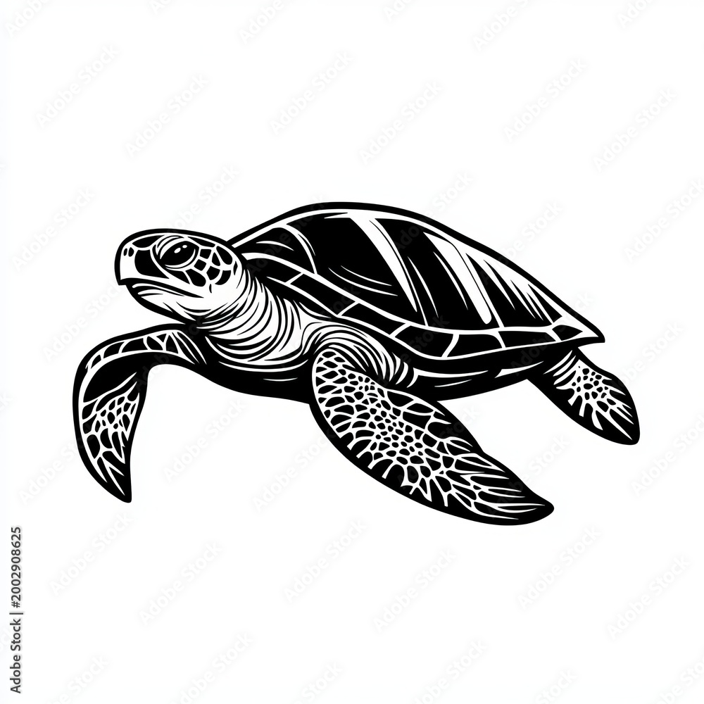 Fototapeta premium Black and White Outline Illustration of a Sea Turtle, Perfect for Marine Life and Wildlife Themes