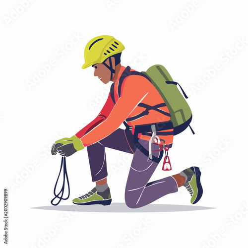 Climber Kneeling with Gear