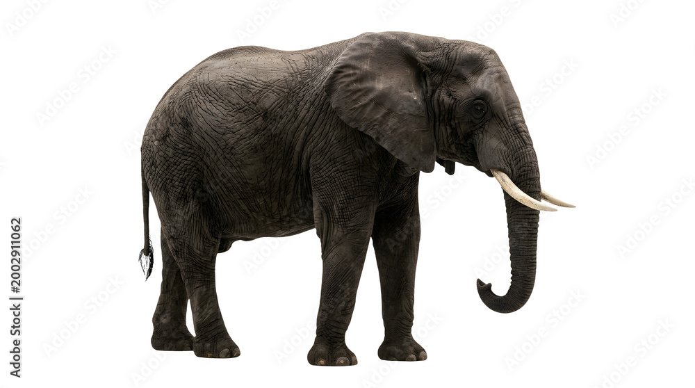 Fototapeta premium African elephant standing isolated on white background