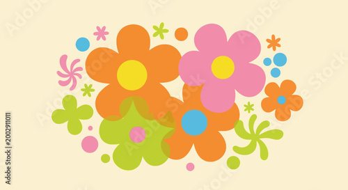 Retro Groovy Flower Power Pattern with Colorful Floral Shapes