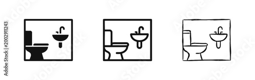 Bathroom and Restroom Facilities Icon Set in Solid, Outline, and Hand-drawn Styles