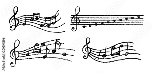 Konstfotografi Doodle music sheet elements, staff with treble clef and notes