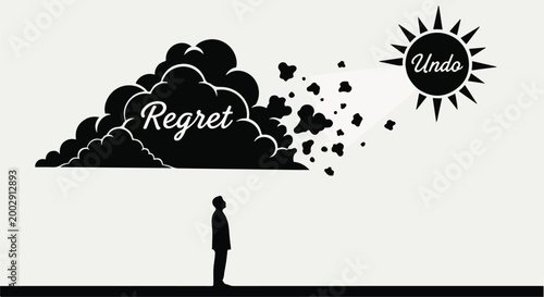 man under regret cloud with undo sun