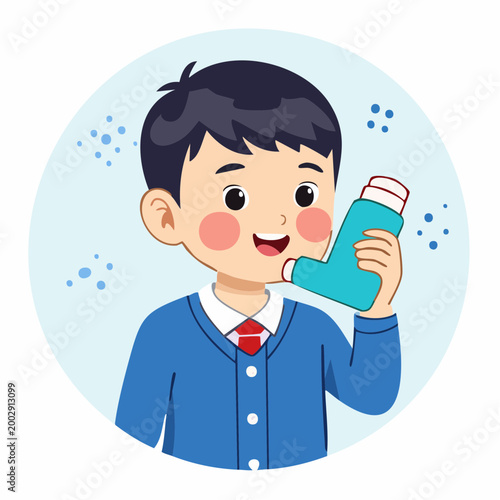 Boy using an asthma inhaler