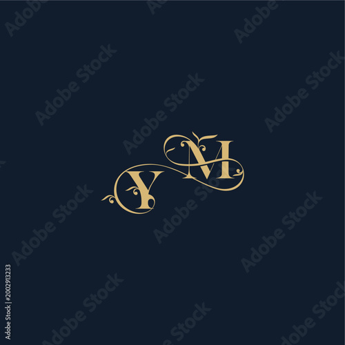 YM letter elegant leaf line concept organic and luxury style design wedding initial monogram