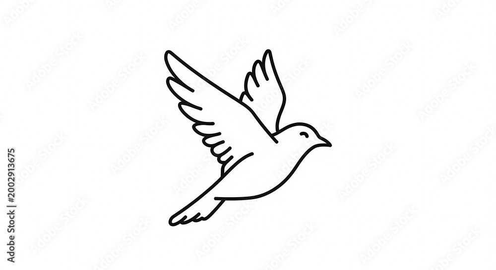 Naklejka premium Simple Line Drawing of a Bird in Flight.