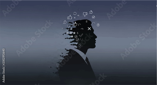 Businessman with exploding head and social media icons