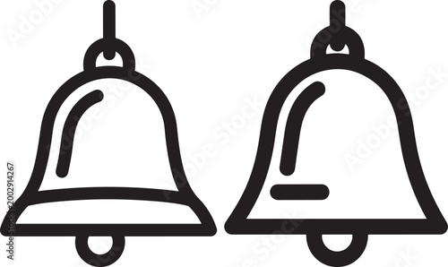 Two outline bells icon with illustration christmas celebration notification communication minimalist seasonal isolated