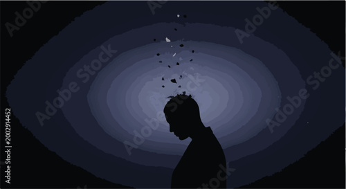 man losing thoughts mind blowing away