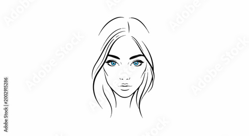 Sketch of a woman's face with striking blue eyes and flowing hair