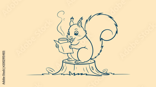 Cute Squirrel Reading Book Illustration – Adorable Forest Animal Character Design