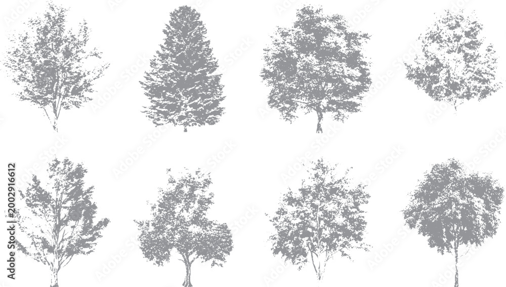Naklejka premium Minimal plant and tree line drawing for architectural design Botanical sketch set with tree and plant front view