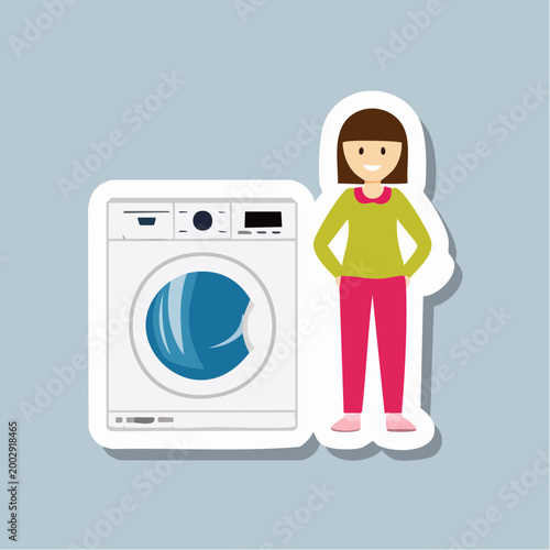 Woman Standing Next to Washing Machine