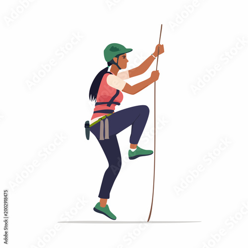 Woman Rock Climbing with Rope and Harness