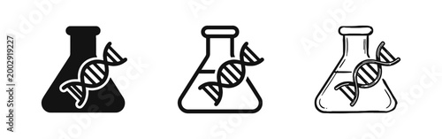 DNA Genetic Research Icon Set with Laboratory Flask