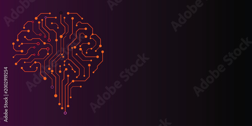 Digital brain concept, artificial intelligence, circuit board design, neural network, technology background vector illustration