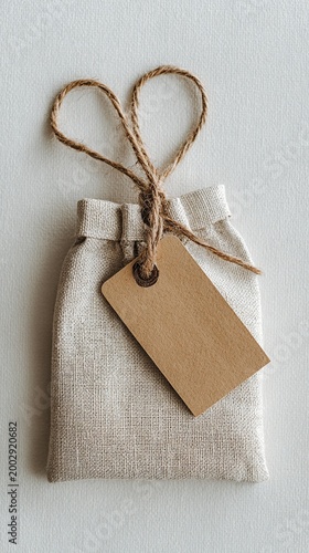 Kraft Gift Pouch Blank Tag Twine Jute String White Background