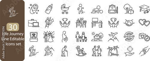 Fotografie Life Journey Line Editable Icons set