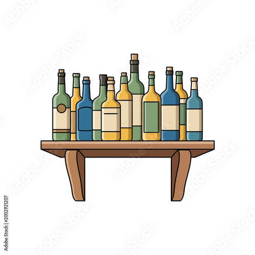 Assorted Wine Bottles Lined Up on Wooden Shelf