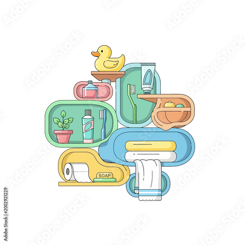 Bathroom Essentials Organized on Shelves