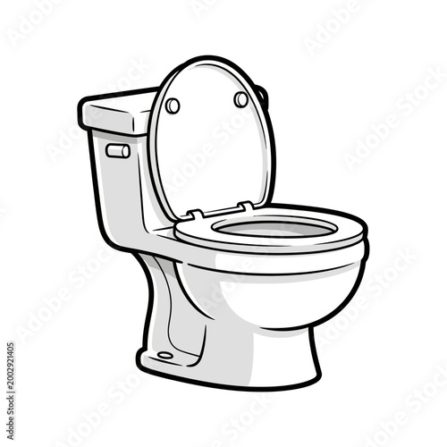 Clean white toilet with open lid and seat, isolated on white background