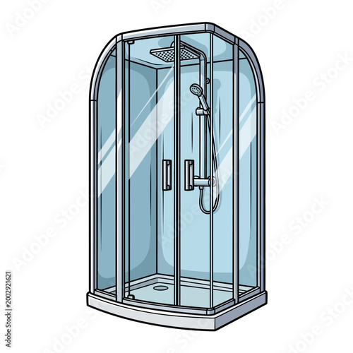 Modern glass shower cabin with chrome fixtures