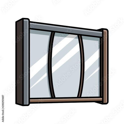 Modern Sliding Glass Door with Reflective Panels and Wood Accents