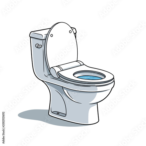 Modern Toilet Bowl with Open Seat and Blue Water