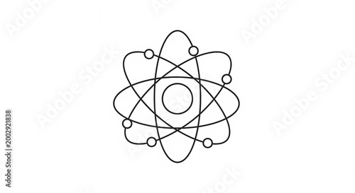 Stylized Atom Model with Electrons Orbiting Nucleus.
