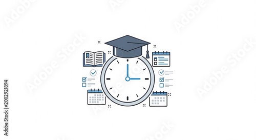 Time Management and Education Concept with Graduation Cap and Clock.
