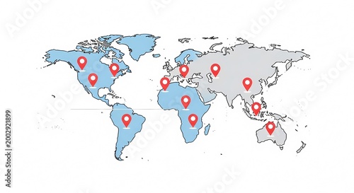 World Map with Location Pins Indicating Global Presence.