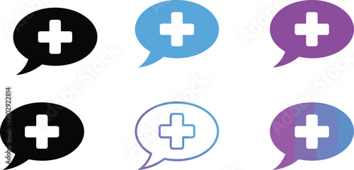 Medical chat bubble icon set representing telemedicine online doctor consultation healthcare support pharmacy messaging and hospital communication vector illustration