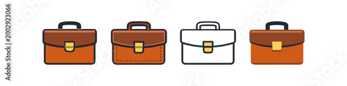 Collection of four different briefcase icons in a row, representing business and travel