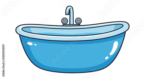 Blue bathtub with water and faucet illustration