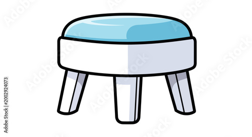 Blue Cushion Stool with White Base and Legs